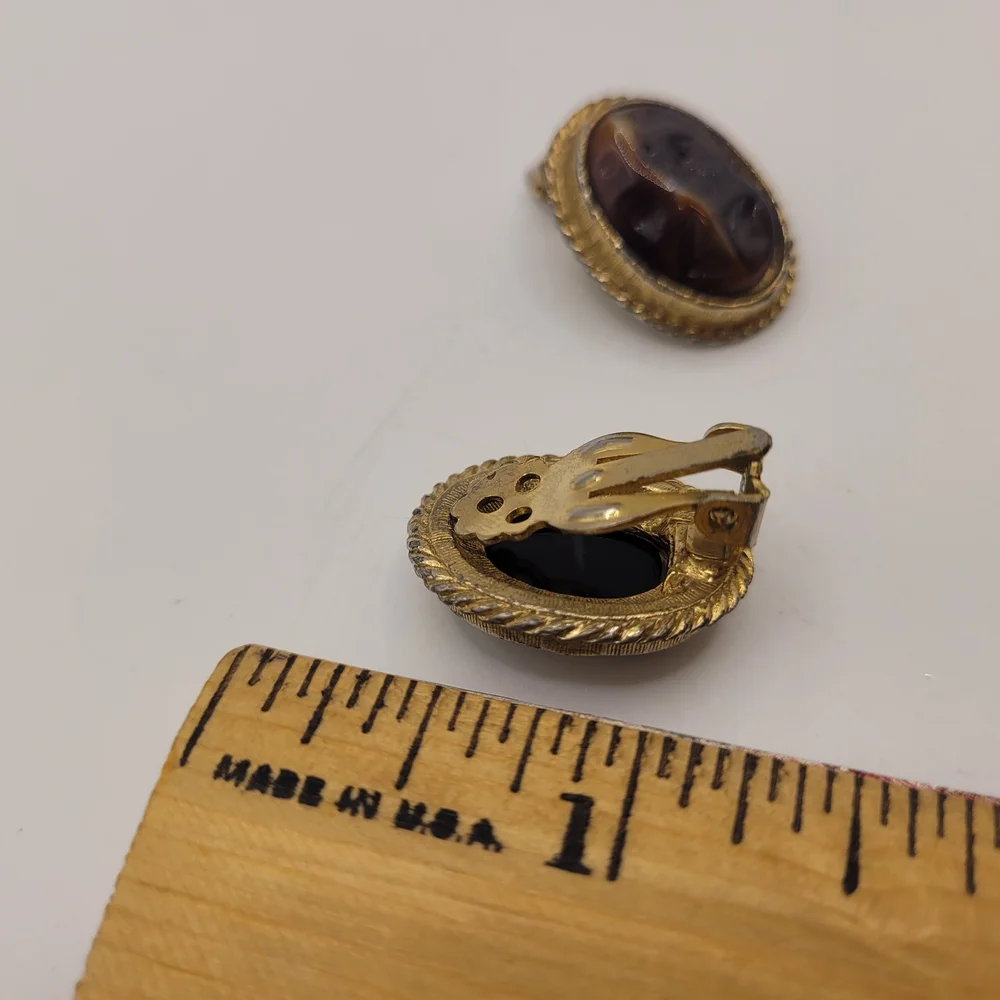 Vintage Gold and Brown Clip-On Earrings